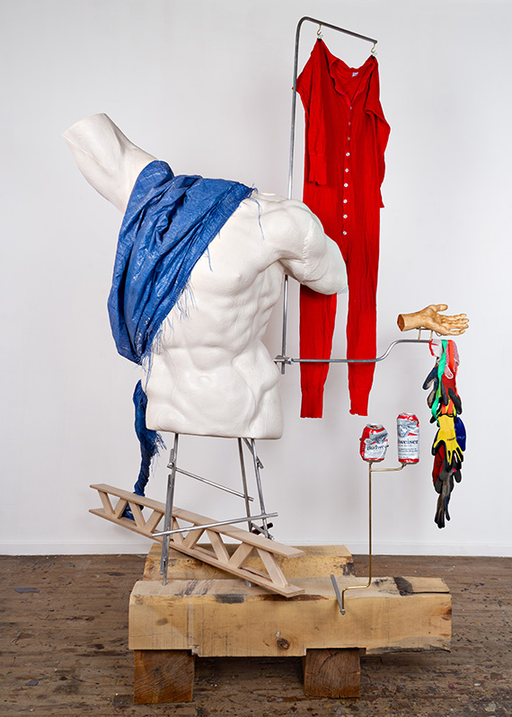 Installation view of There are No Miracles Here (Laocoön/Flamethrower)